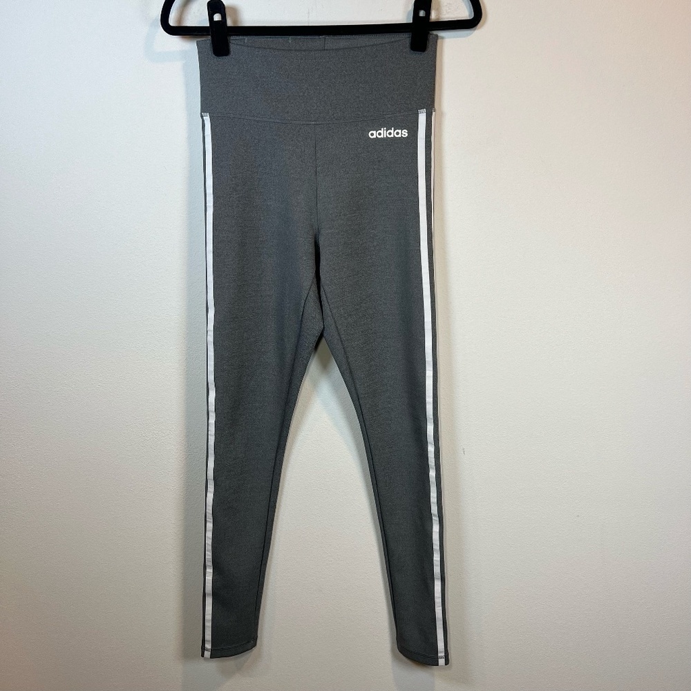 Adidas Climalite Leggings Gray White Stripes Compression Waist Gym Running Small